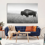 Bison Wall Art Canvas Print, Framed Rustic Wildlife Scene with Wild Buffalo