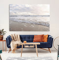 Ocean Waves Wall Art Canvas Print, Framed Coastal Shoreline Sea Foam Artwork