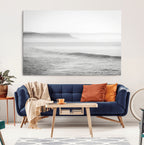 Black and White Seascape Wall Art Canvas Print, Framed Misty Ocean Waves