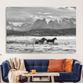 Wild Horses Wall Art | Framed Black White Mountain Canvas