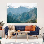 Misty Mountain Wall Art Canvas Print, Framed Cloudy Andean Art, Rugged Mountain Landscape