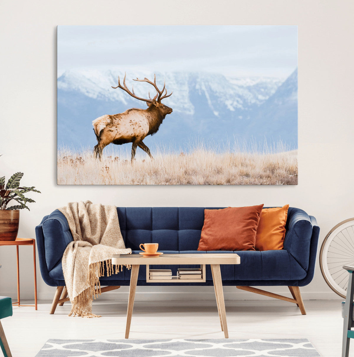 Elk Photography Wall Art Canvas Print, Framed Mountain Wildlife Art, Rustic Lodge Decor