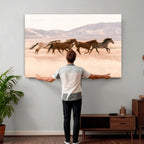 Wild Horse Wall Art Canvas Print, Framed Rustic Western Art, Desert Horse Scene