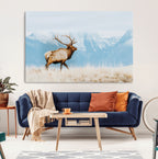 Mountain Elk Wall Art Canvas Print, Framed Rustic Wildlife Art, Lodge Style Decor