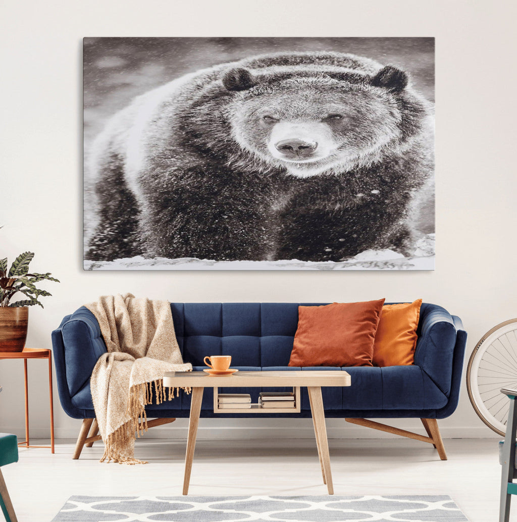 Grizzly Bear Wall Art Canvas Print, Framed Rustic Lodge Art, Wildlife Photography