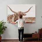 Longhorn Cow Wall Art Canvas Print, Framed Texas Ranch Print, Western Bull Art, Cowboy Decor