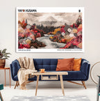 Modern Japanese Wall Art Canvas Print, Framed Abstract Mount Fuji Art, Yayoi Kusama Japanese Landscape