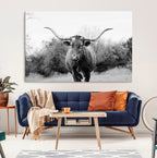 Longhorn Photography Wall Art Canvas Print, Framed Western Cow Texas Ranch Decor