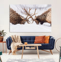 Elk Wall Art Canvas Print, Framed Wildlife Art, Snowy Forest Elk Rustic Lodge Decor