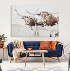 Longhorn Cow Wall Art Canvas Print, Framed Rustic Cattle Art, Sepia Western Decor