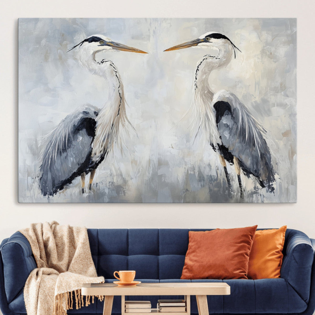Heron Wall Art Canvas Print, Framed Bird Canvas Decor, Nature Inspired Coastal Art