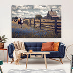 Texas Longhorn Canvas Wall Art Print, Framed Rustic Barn Farmhouse Decor