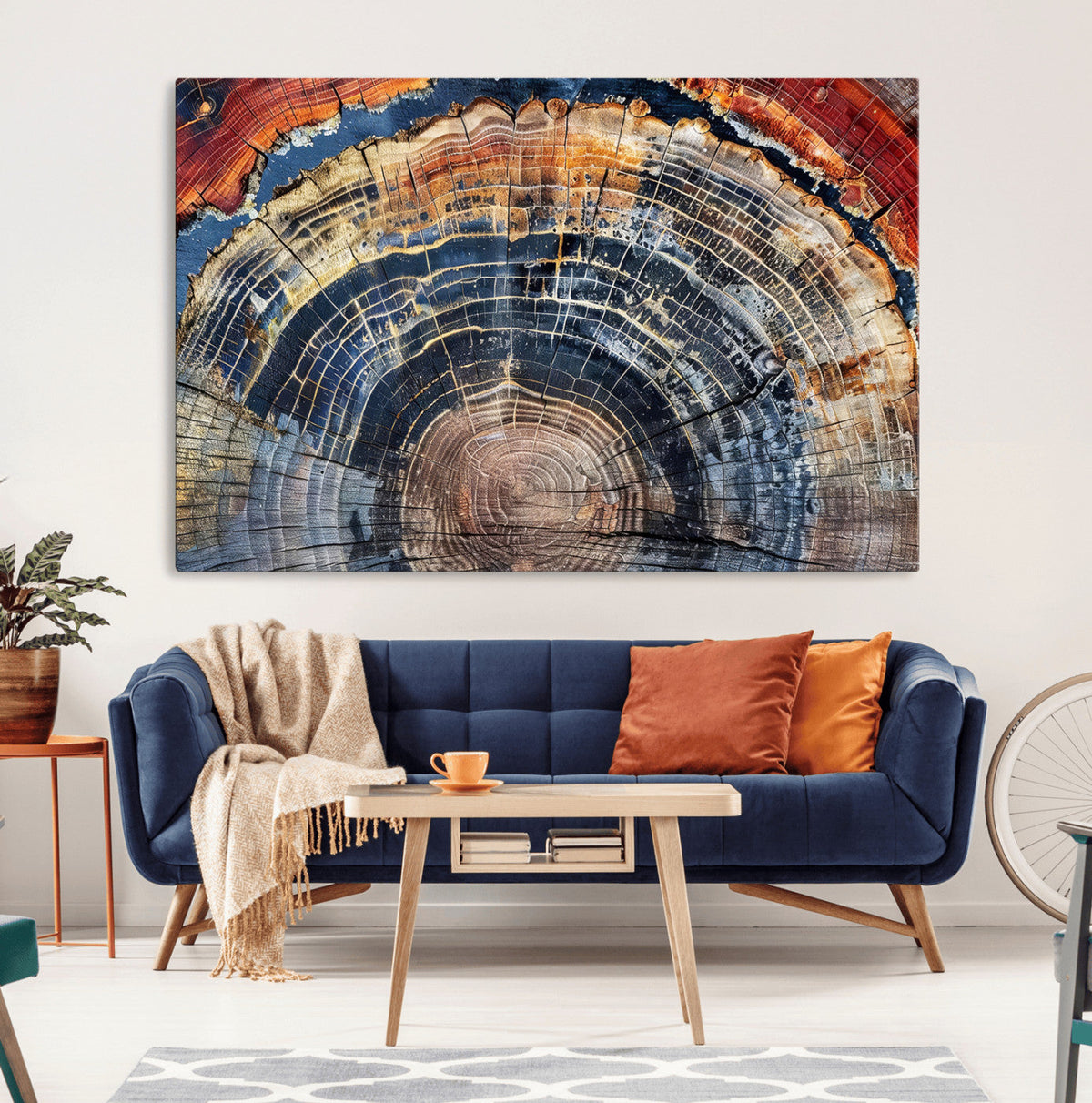 Tree Rings Wall Art Canvas Print, Framed Petrified Wood Modern Rustic
