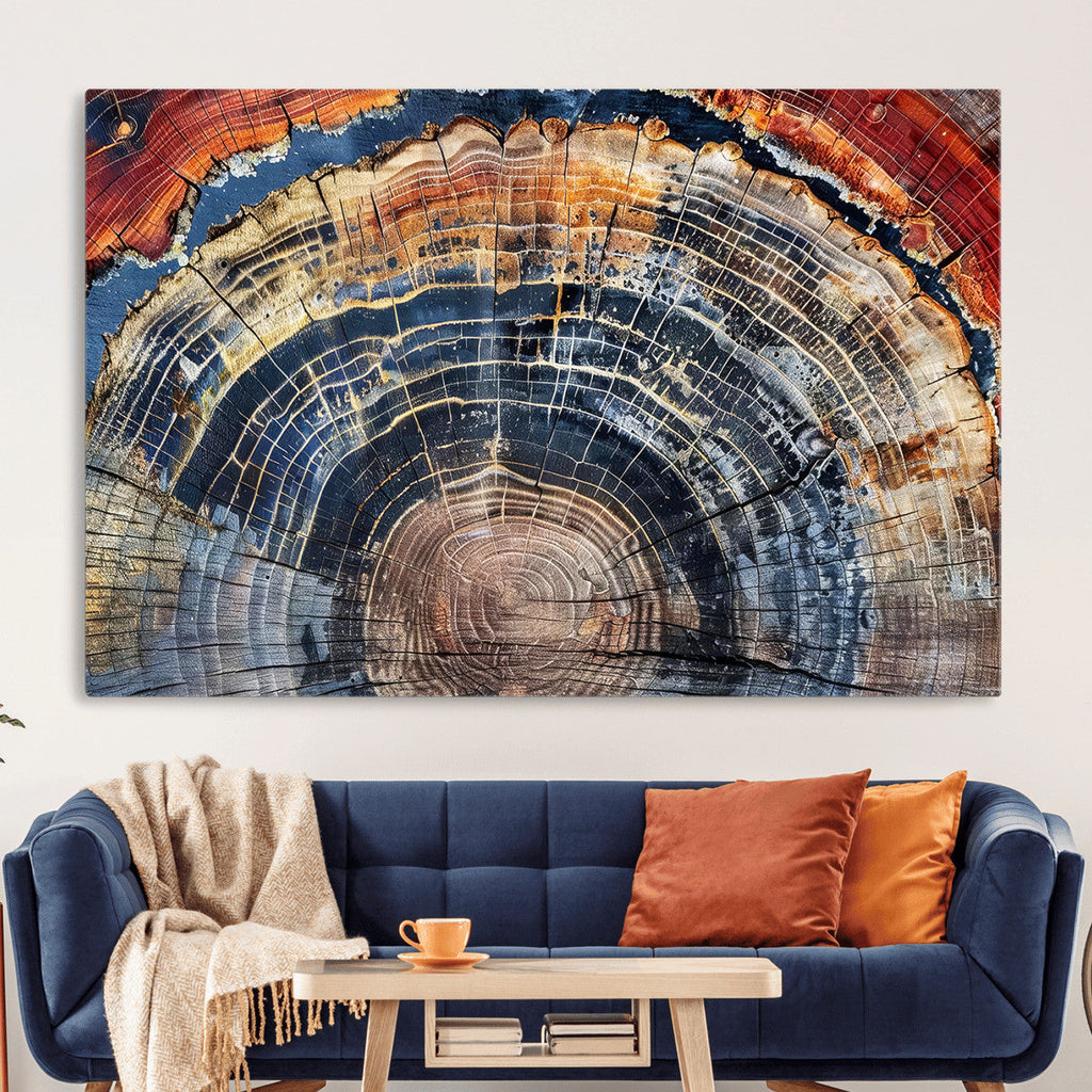 Tree Rings Wall Art Canvas Print, Framed Petrified Wood Art, Modern Rustic Decor