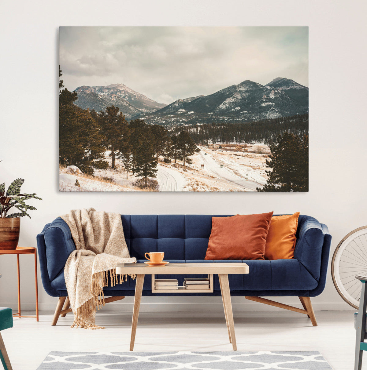 Mountain Landscape Wall Art Canvas Print, Framed Snowy Peaks Alpine Winter