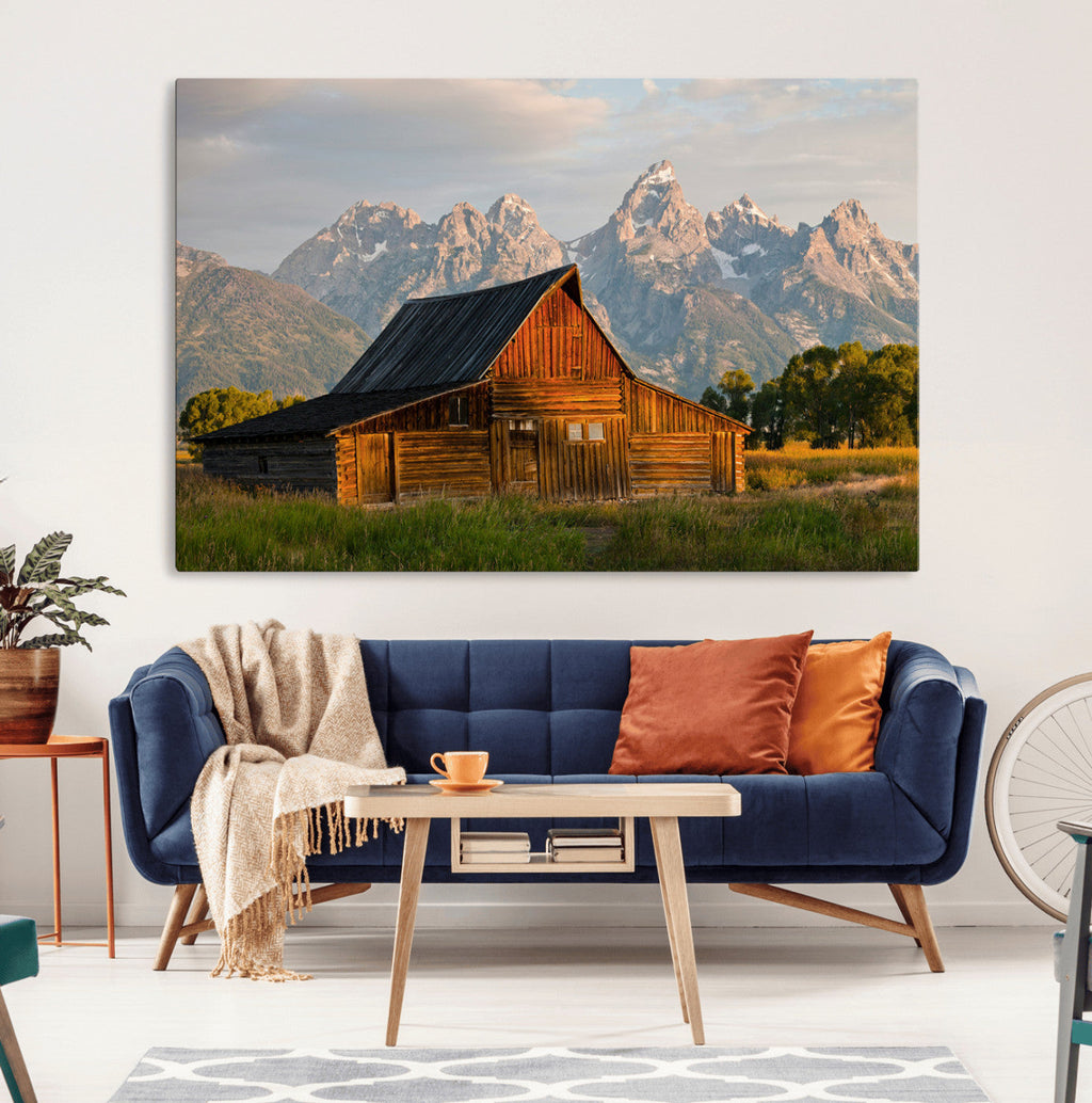 Rustic Barn Wall Art Canvas Print, Framed Western Landscape Art, Farmhouse Style Decor