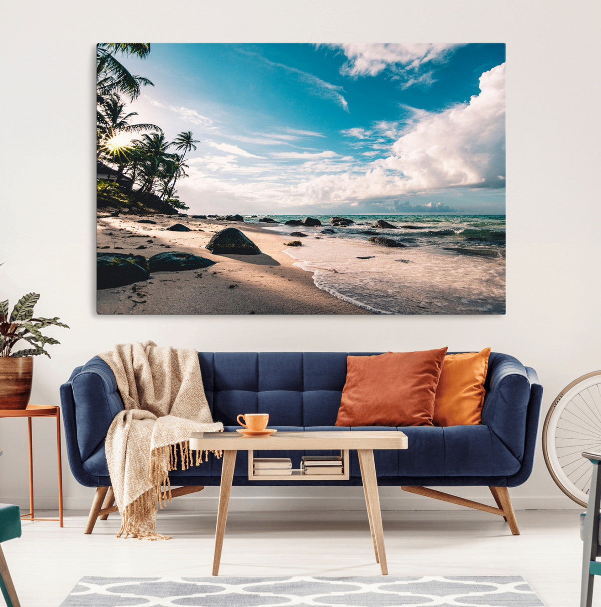 Tropical Beach Wall Art Canvas Print, Framed Ocean Waves Relaxing Seascape