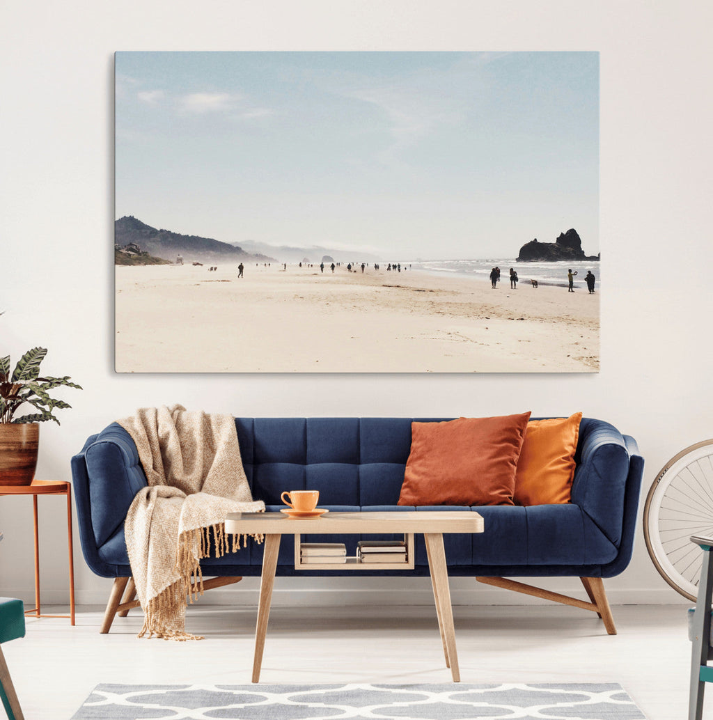 Minimalist Beach Wall Art Canvas Print, Framed Coastal Serenity Soft Sand