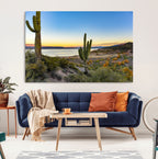 Saguaro Cactus Wall Art Canvas Print, Framed Desert Sunset Southwestern