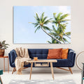 Palm Trees Wall Art Canvas Print, Framed Tropical Coastal Scene Under Blue Sky