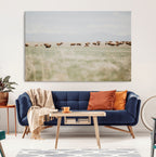 Bison Herd Wall Art Canvas Print, Framed Western Landscape with Bison in Grassland