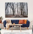 Winter Forest Wall Art Canvas Print, Framed Frosty Woodland with Misty Trees