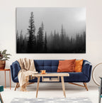 Misty Pines Wall Art Canvas Print, Framed Woodland Minimalist Black and White