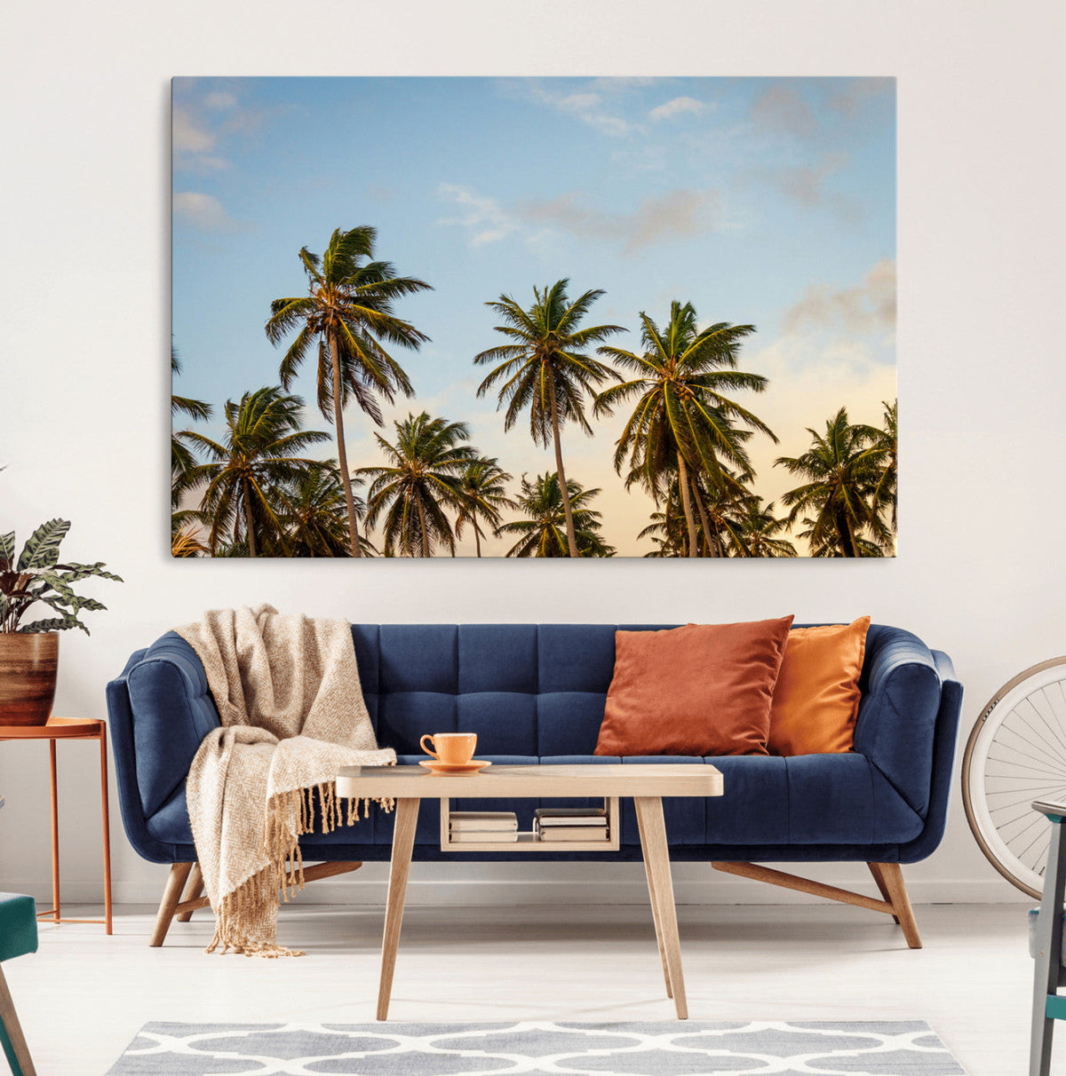 Palm Trees Wall Art Canvas Print, Framed Tropical Vibes Coastal Sunset
