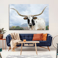 Texas Longhorn Wall Art Canvas Print, Framed Western Rustic Farmhouse