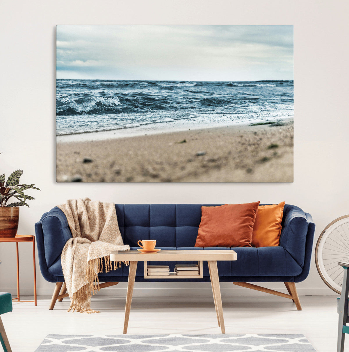 Ocean Wall Art Canvas Print, Framed Moody Seascape with Waves and Horizon