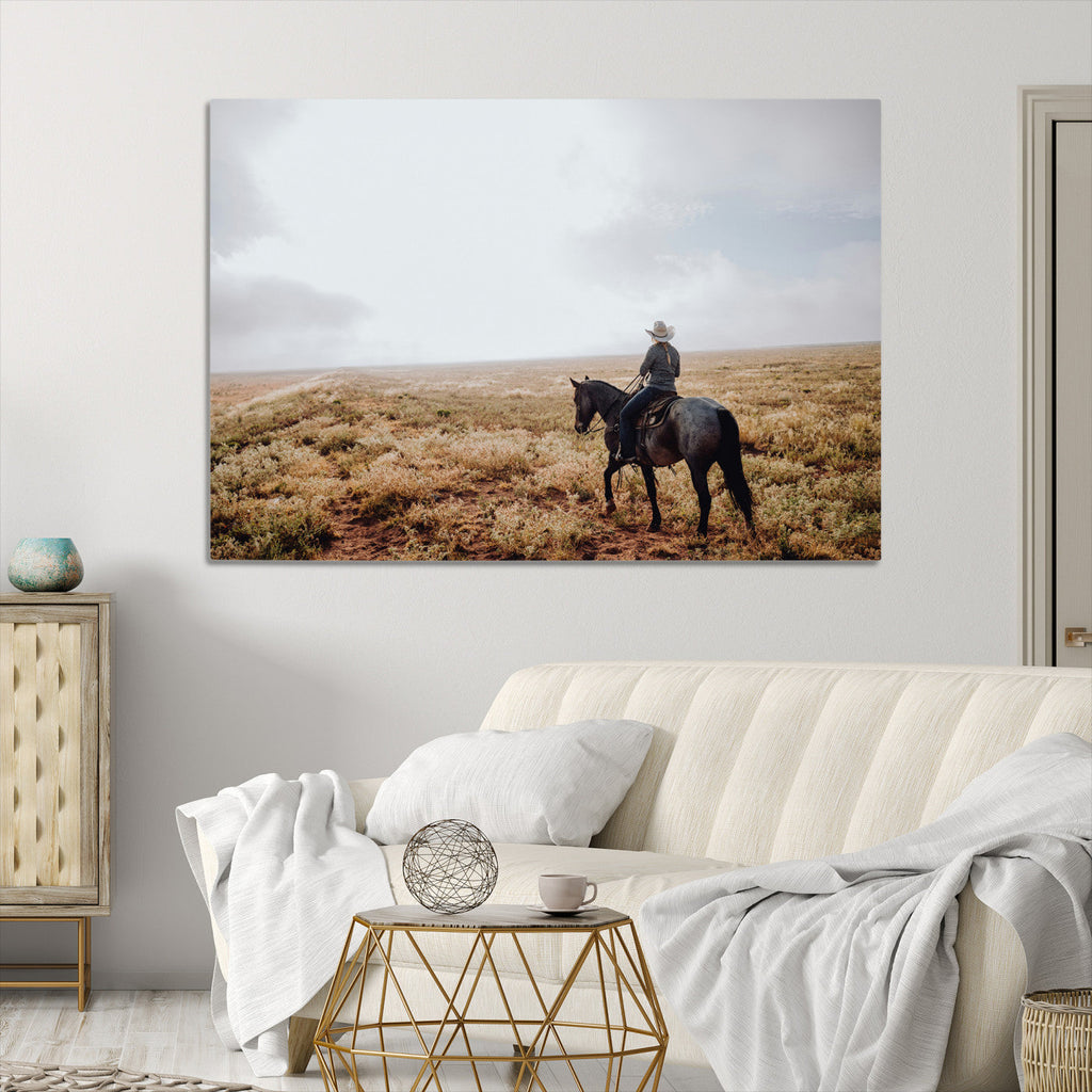 Cowboy Wall Art Canvas Print, Framed Western Rustic Ranch Scene