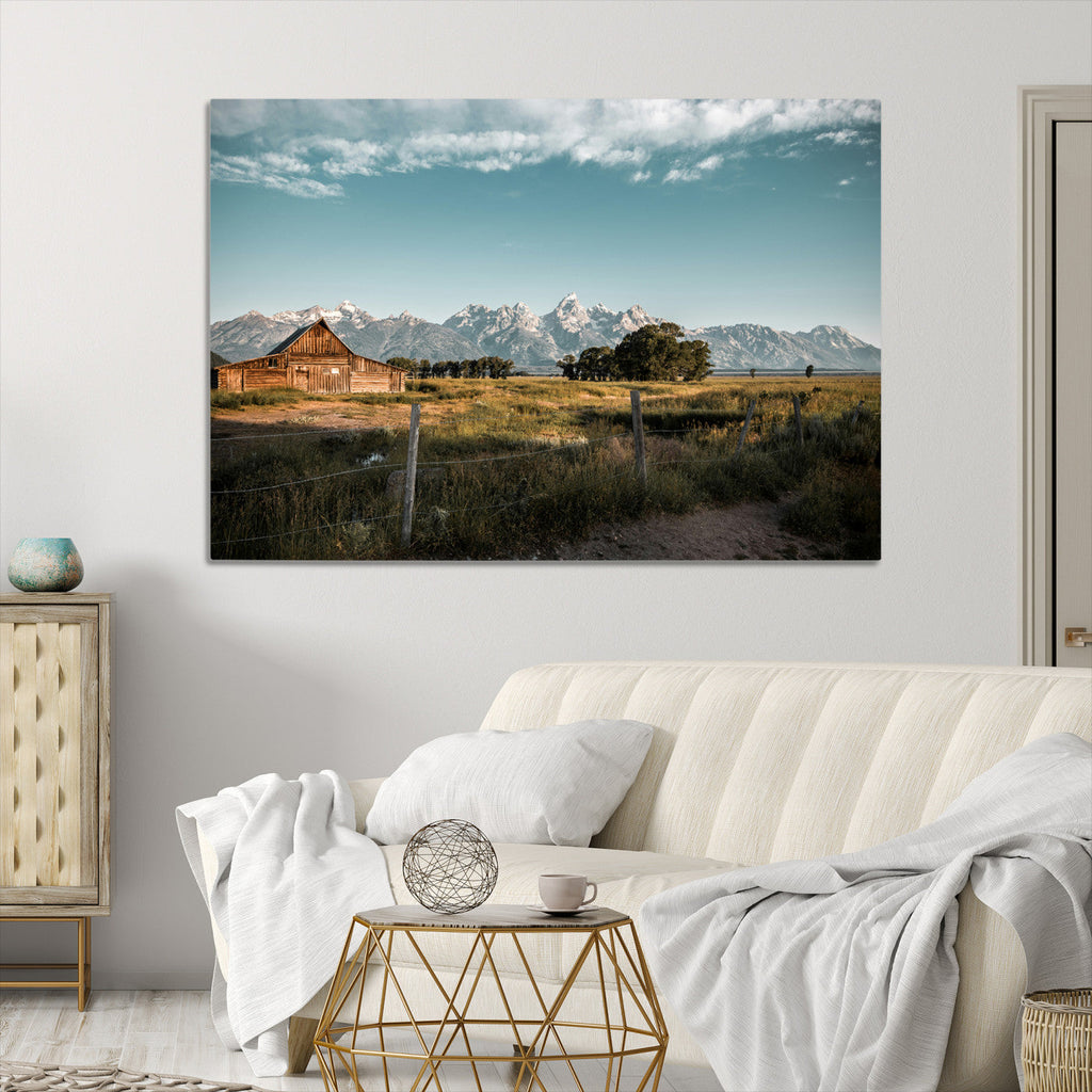 Rustic Farmhouse Wall Art Canvas Print, Teton Range Mormon Row Barn