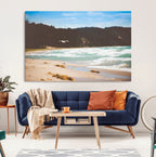 Tranquil Beach Wall Art Canvas Print, Framed Blue Ocean Waves on a Sandy Shore