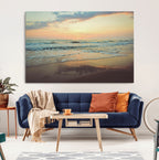 Sunset Seascape Wall Art Canvas Print, Framed Pastel Ocean View with Tranquil Shoreline