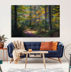 Autumn Forest Wall Art Canvas Print, Framed Fall Woodland with Golden Leaves