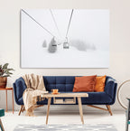 Ski Lift Wall Art Canvas Print, Framed Snowy Landscape Art, Alpine Adventure Nordic Minimalist Decor