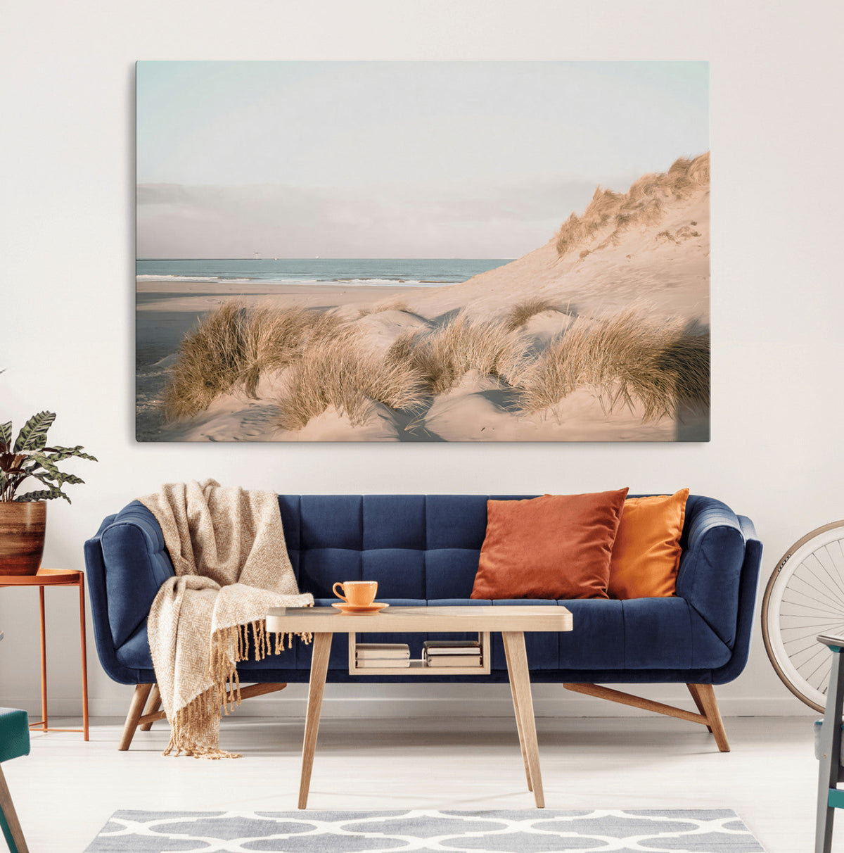 Beach Landscape Wall Art Canvas Print, Framed Sand Dune Photography, Minimalist Seascape Coastal Decor
