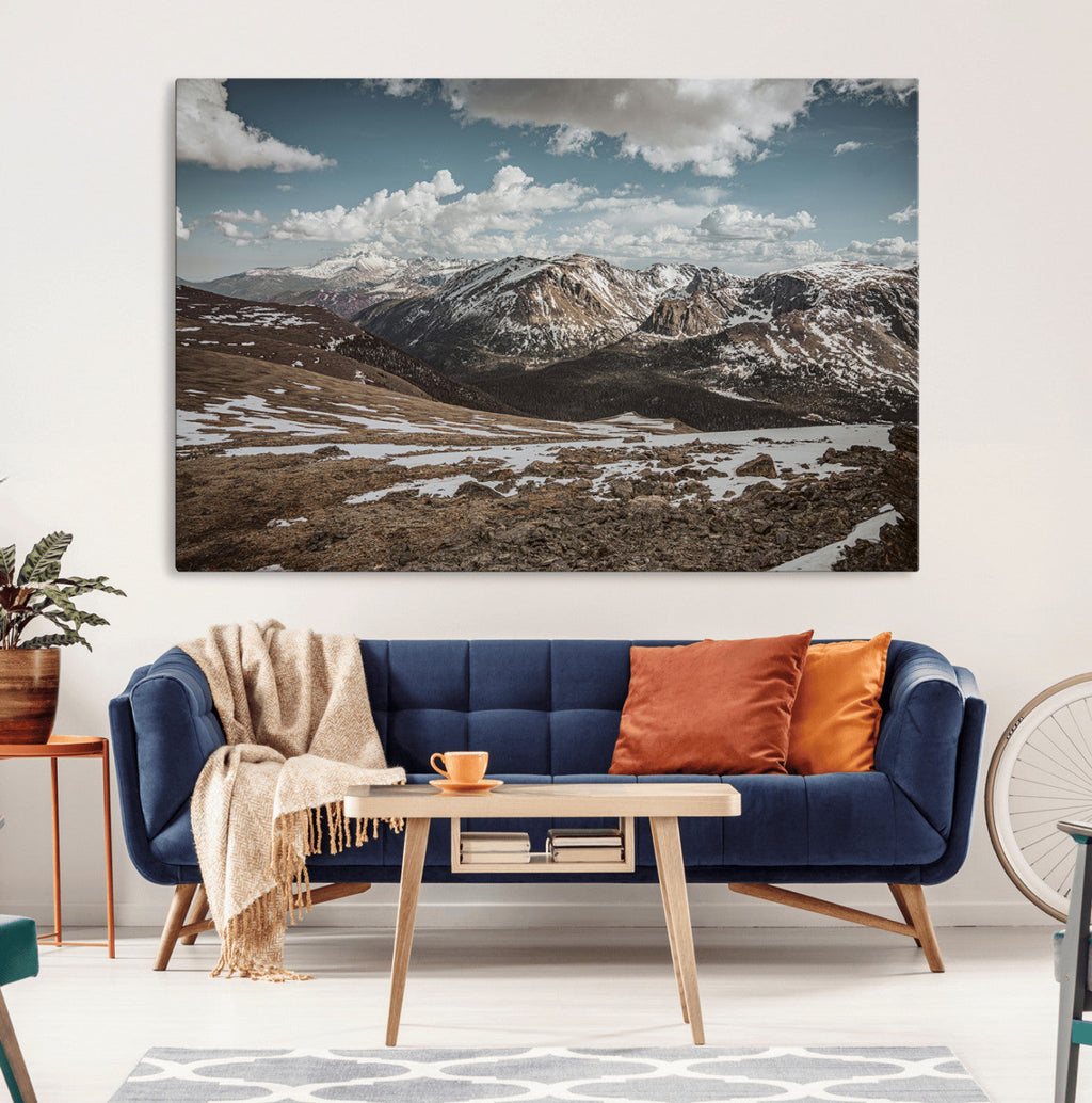Mountain Landscape Wall Art Canvas Print, Framed Snowy Peaks Art, Rugged Highlands Rustic Adventure Decor