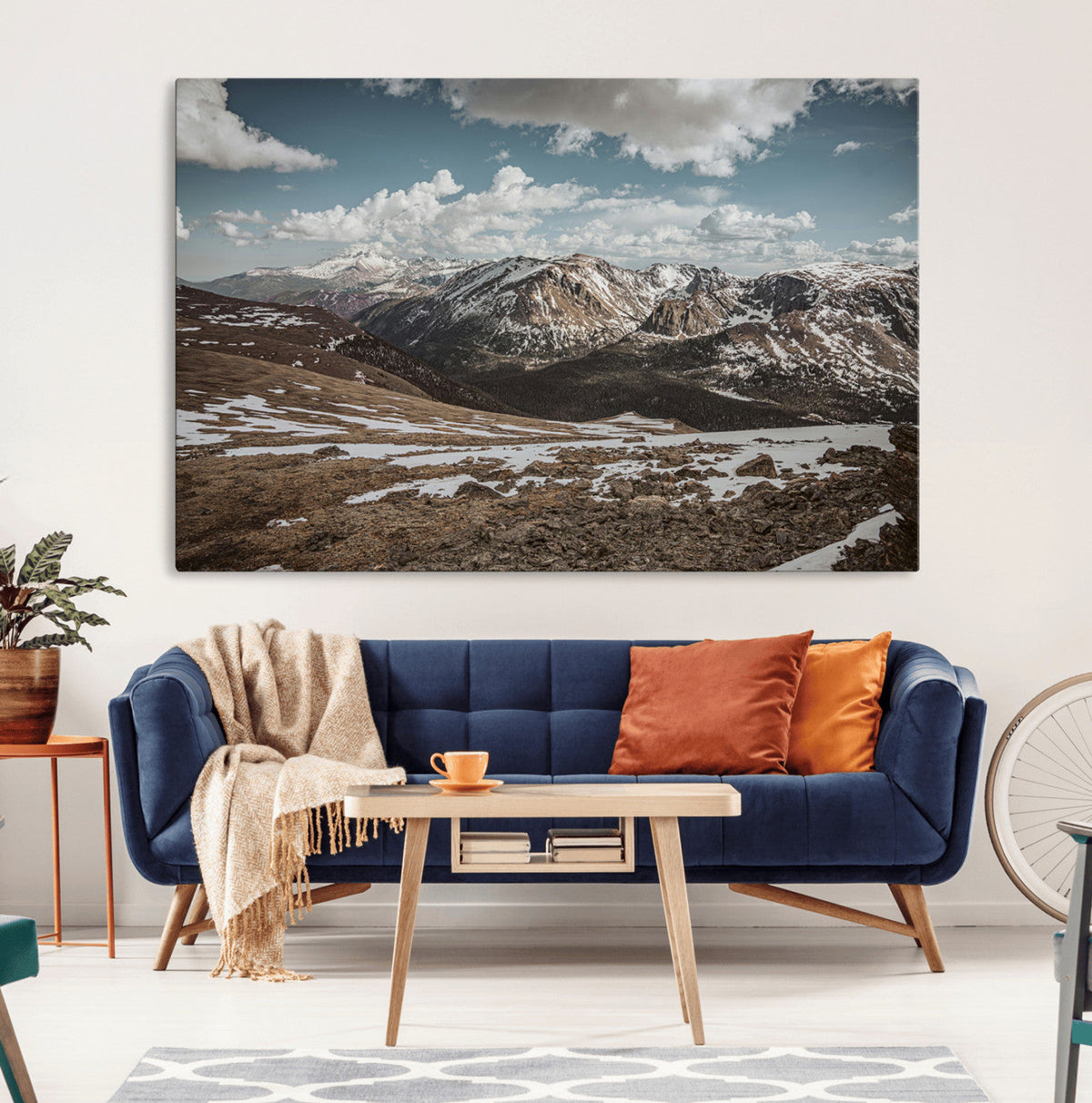 Mountain Landscape Wall Art Canvas Print, Framed Snowy Peaks Art, Rugged Highlands Rustic Adventure Decor
