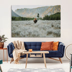 Wild Bison Wall Art Canvas Print, Majestic Mountain Pines and Misty Wilderness