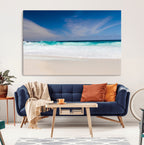 Ocean Breeze Wall Art Canvas Print, Aqua Waves and Coastal Horizon Under a Blue Sky