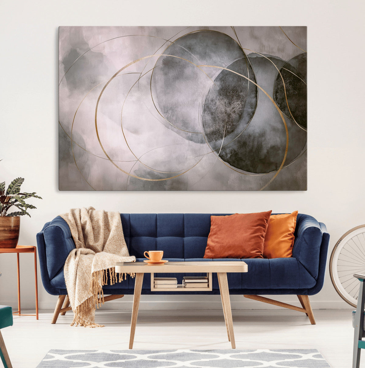 Abstract Grey Gold Wall Art | Modern Geometric Canvas