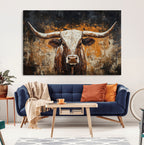 Abstract Longhorn Bull Wall Art Canvas Print, Vintage Western Texas Steer Artwork
