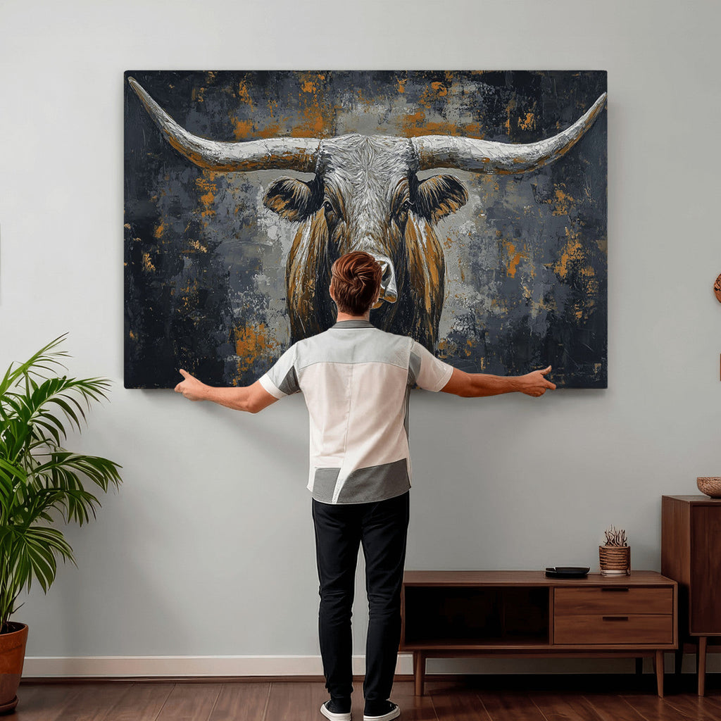 Rustic Bull Wall Art Canvas Print, Longhorn Wall Decor
