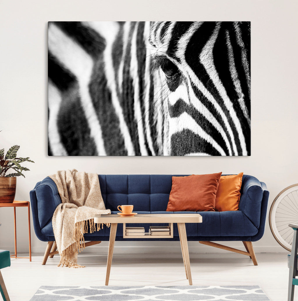 Zebra Stripes Wall Art Canvas Print, Black and White Close Up Wildlife Pattern