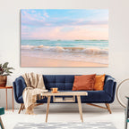 Serene Ocean Waves Wall Art Canvas Print, Pastel Sky Over a Soft Sand Beach