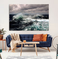 Stormy Ocean Waves Canvas Wall Art, Framed Turbulent Sea Nature Print