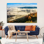Misty Autumn Hills Wall Art Canvas Print, Foggy Forest Landscape with Fall Foliage