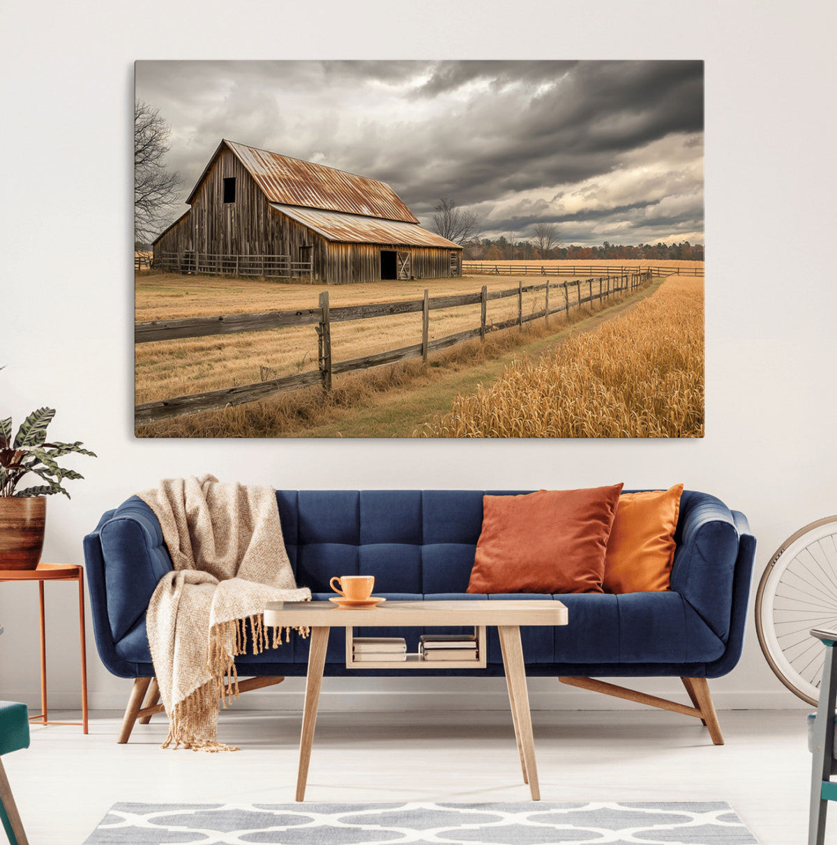 Rustic Farm Barn Wall Art Canvas Print, Stormy Sky Country Decor