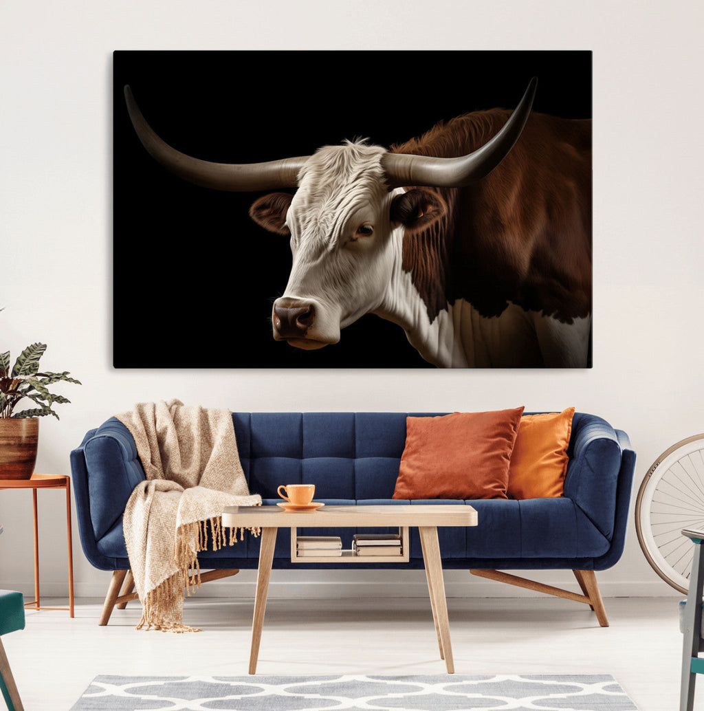 Texas Longhorn Bull Canvas Wall Art, Rustic Western Farmhouse Decor